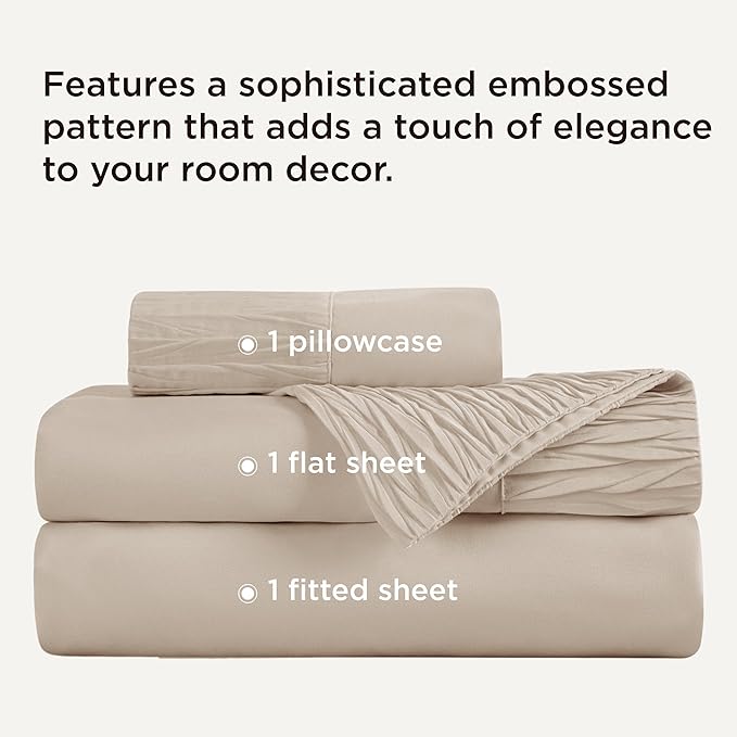 Bedsure Twin XL Sheet Sets Dorm Bedding - 3 Pieces Soft Extra Long Twin Sheets, Hotel Luxury, Easy Care Microfiber for Women, Men, Beige