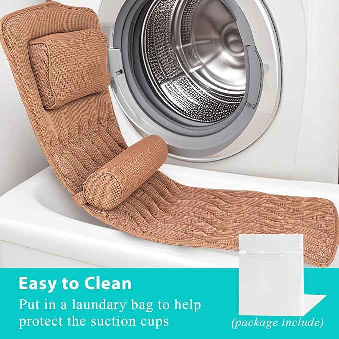 AEROiVi Full Body Bath Pillow with Adjustable Lumbar Roll Pillow Bathtub Cushion with 14 Suction Cups 3D Air Mesh Fit Any Tub Gray Bathroom Accessories Brown