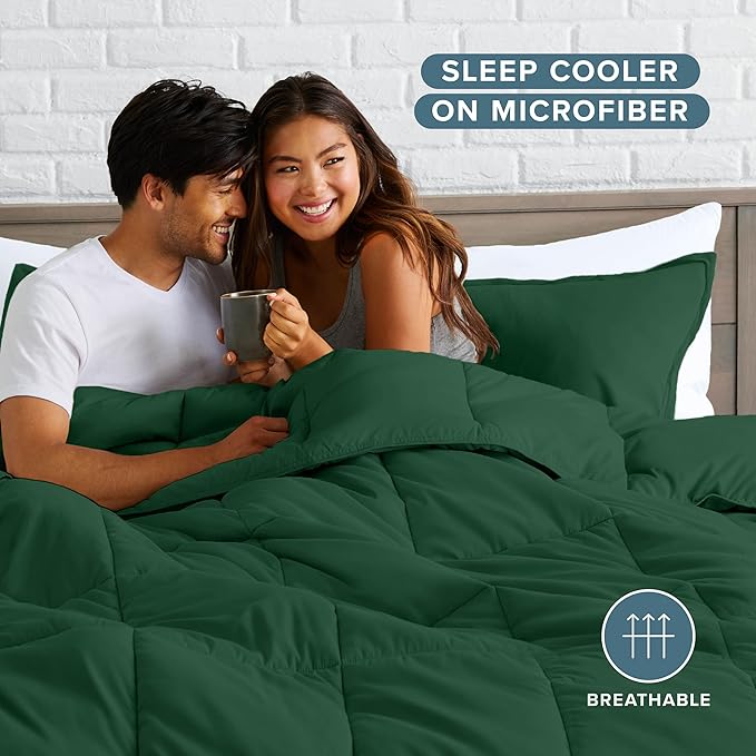 Bare Home Comforter Set - King/California King Size - Ultra-Soft - Goose Down Alternative - Premium 1800 Series - All Season Warmth (King/Cal King, Forest Green)