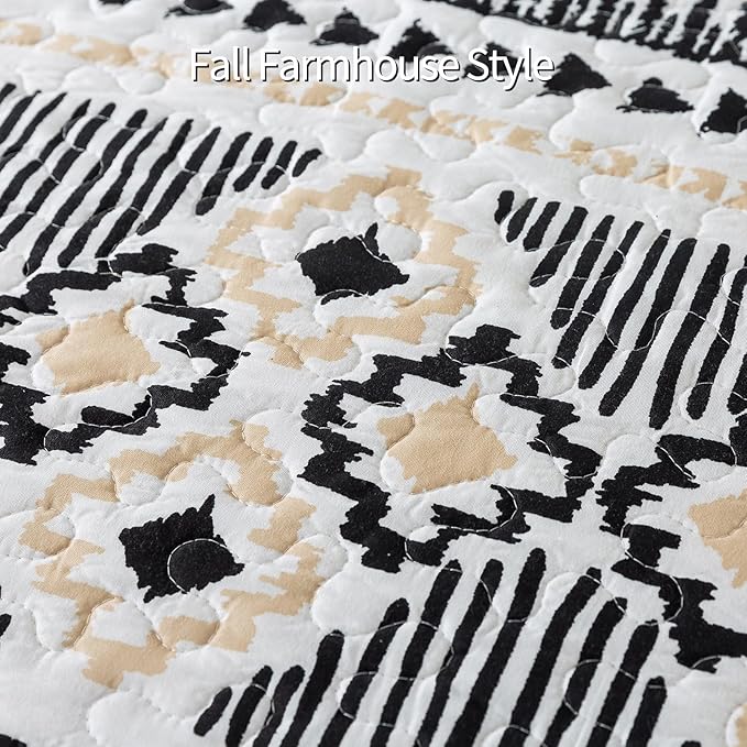 BEDIFANY Boho Quilt Bedding Set, 3 Pieces Stripe Queen Bedspread Lightweight Boho Queen Quilt, All-Season Bed Spread Coverlet Set for Bed Decoration