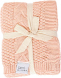 Knit Baby Blanket in Cable Pattern, Organic Cotton Blankets for Crib or Stroller, Receiving Blankets - Dahlia Pink