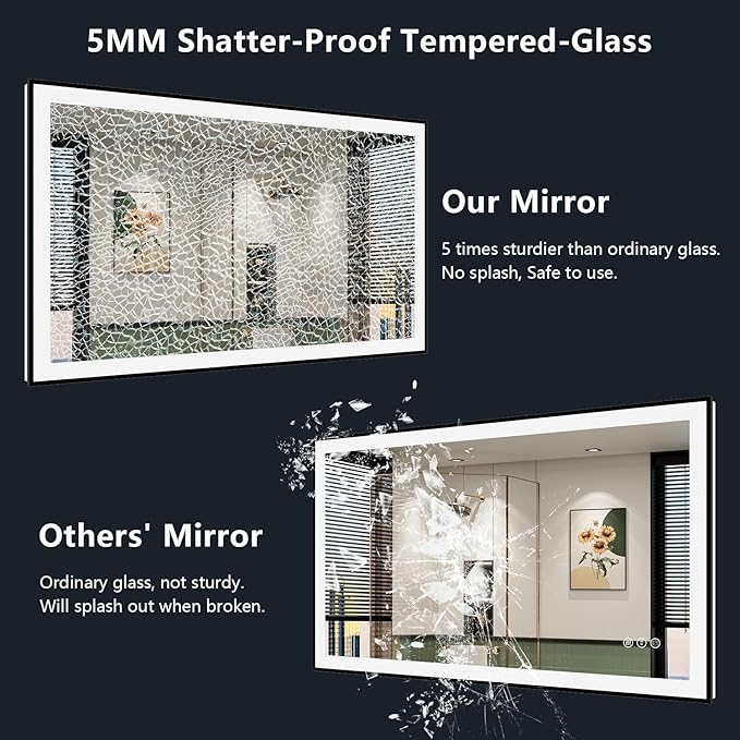 24x30 Inch LED Bathroom Mirror with Lights (Front Lit and Backlit) Black Framed Lighted Vanity Mirror for Bathroom Wall Dimmable Anti-Fog Memory Tempered Glass Horizontal/Vertical