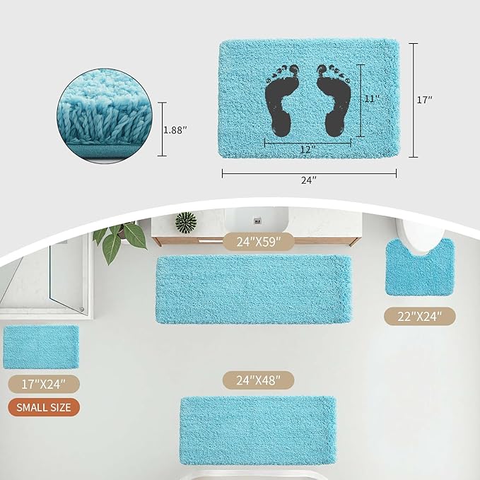 Bathroom Runner Rug 24x59 Teal Non Slip Fluffy Long Bath Mat for Bathroom Floor Washable Plush Luxury Bath Rug for Tub Absorbent Shower Sink Mat Bedside Rug