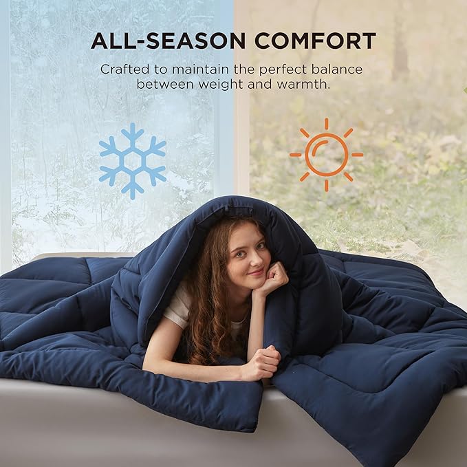 Bedsure Comforter Duvet Insert - Quilted Comforters Oversized King, All Season Duvet, GentleSoft Down Alternative Bedding, with 8 Tabs, Gifts for Women/Men, Navy Blue, Oversized King 116 x 98 Inches
