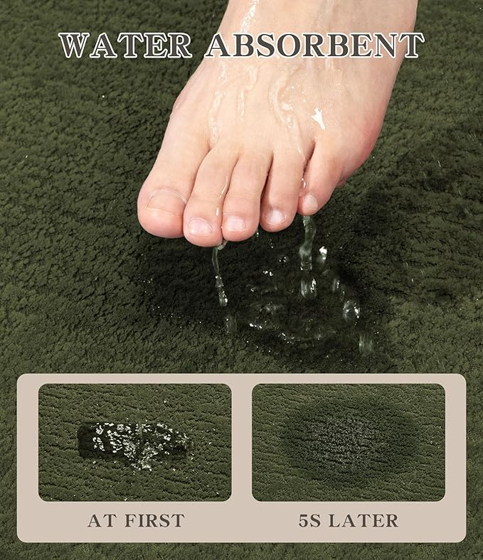 chakme Bathroom Rug Sets 2 Piece, Ultra Thin Bath Mat Quick Dry Bath Mat Set, Absorbent Bath Mat for Bathroom Non Slip Machine Washable, (Dark Green, 2 Piece)