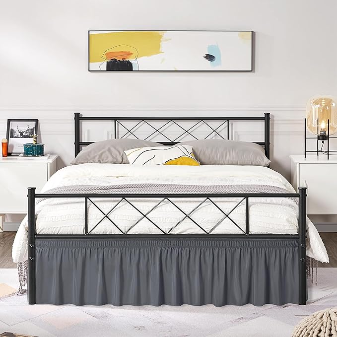 Biscaynebay Wrap Around Bed Skirts with Split Corners for King Beds 15" Drop, Dark Grey Adjustable Elastic Dust Ruffles Easy Fit Wrinkle Resistant Silky Luxurious Fabric Machine Washable
