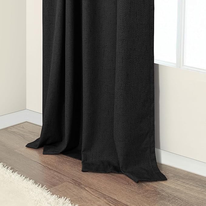 Pitalk Black Curtains for Bedroom 90 Inches Long Sound Proof Modern Window Drapes Light Blocking Floor to Ceiling Rod Pocket Linen Back Tab Curtains Blackout Dining Room Office 52x90 Length 2 Panels