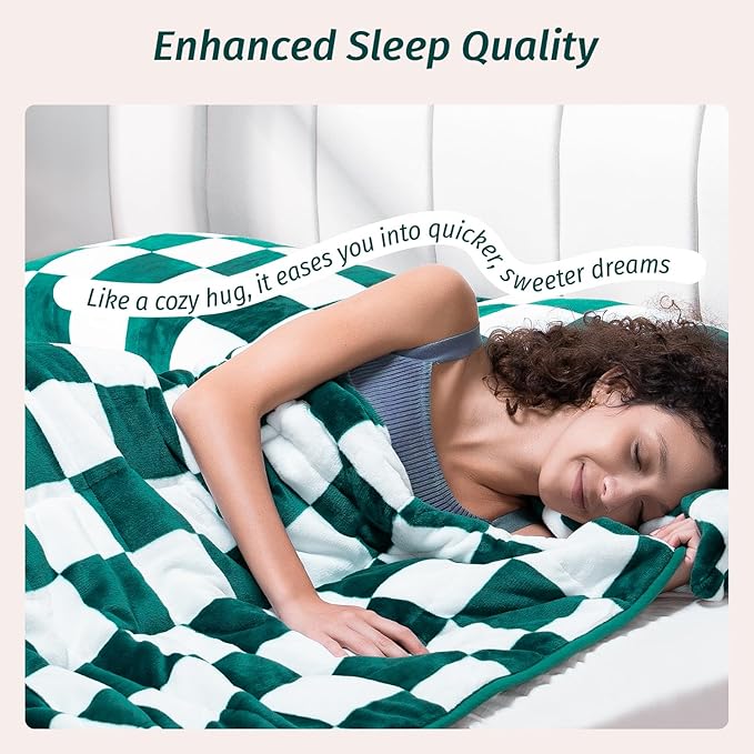Wemore Flannel Fleece Weighted Blanket for Adult Queen Size 20 lbs, Dual Sided Luxurious Checkerboard Grid Heavy Blankets, Ultra Soft Throw Blanket, Plaid Green, 60 x 80 inches