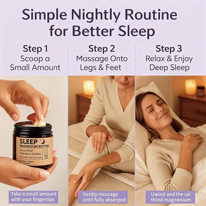 Magnesium Butter for Sleep, Nighttime Magnesium Cream for Leg & Foot – with Shea & Mango Butter, Arnica & Essential Oils for Relaxation, Restful Sleep & Leg Comfort(Lavender) (1)