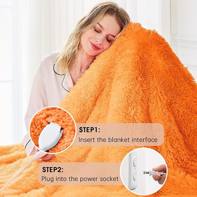 Heated Electric Blanket Throw–Faux Fur with Soft Thick Sherpa,Warm Winter Birthday Gifts for Women Grandma，10 Heat Settings,5 Time Settings with Fast Heating, 50x60, Cocoa Brown