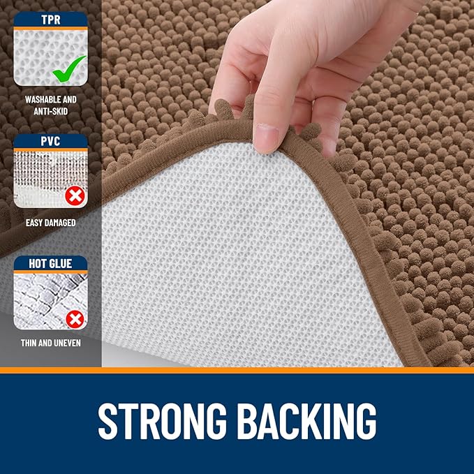 OLANLY Bathroom Rugs 30x20, Extra Soft Absorbent Chenille Bath Rugs, Rubber Backing Quick Dry, Machine Washable Bath Mats for Bathroom Floor, Tub and Shower, Home Decor Accessories, Mocha