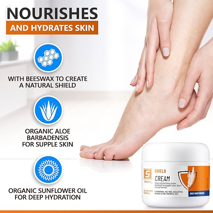 Shield Tea Tree Foot Cream with Lemongrass, Eucalyptus Oils to Soothe Eczema, Psoriasis, Rashes, Dry Itchy Feet 2 oz | Pair with Athlete's Foot Treatment, Ringworm Cream or other Foot Balms