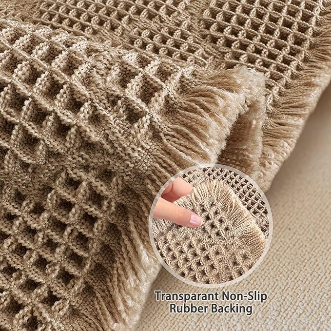 ZALL Tan Waffle Bath Mat,Super Absorbent Non Slip Bathroom Rug,Brown 24x36inch, Geometric Diamond Machine Washable Ultra Soft Floor Mats