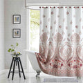Long Shower Curtain 72x78 Inch - Water-Repellent Off-White Premium Fabric with Burgundy Terracotta Taupe Paisley Floral Design