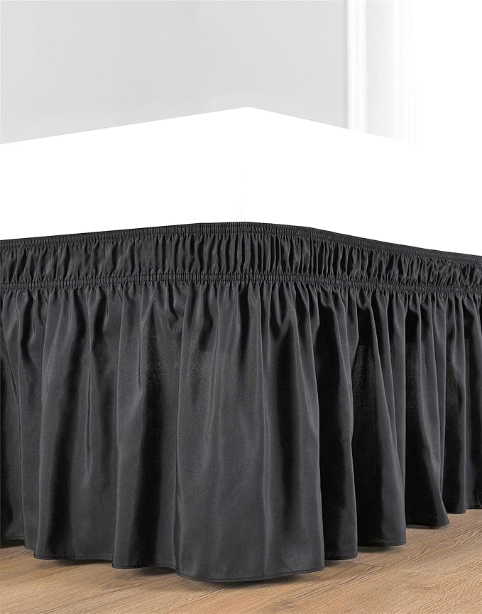 Biscaynebay Wrap Around Bed Skirts for Full & Full XL Beds with Extra Long Drop of 25", Black Adjustable Elastic Dust Ruffles Easy Fit Wrinkle Resistant Silky Luxurious Fabric Machine Washable