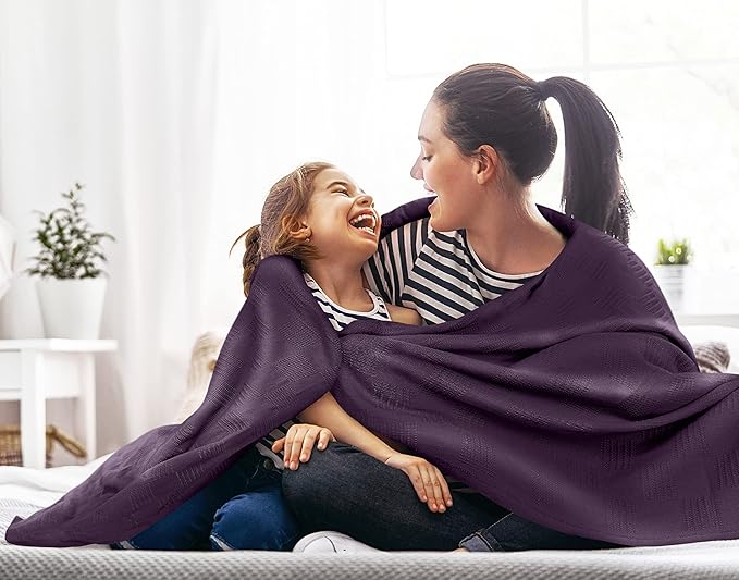 Utopia Bedding Plum 100% Cotton Blanket [Queen Size - 90x90 Inch] 350GSM Lightweight, Soft and Breathable Thermal Blanket for All Seasons