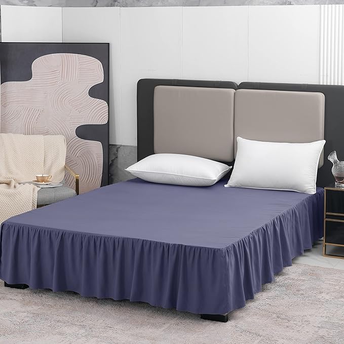 Navy Blue Bed Skirt Queen Size Ruffled Bed Skirt with Split Corners, Queen Bed Skirt 18 Inch Drop, TSUTOMI Queen Size Bed Skirt Navy Blue for Ruffled Bed Skirt with Split Corners, Bed Skirt Queen Size
