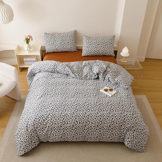 Cottonight Leopard Comforter Set King Animal Cheetah Print Bedding Set 3 Pieces Leopard Print Comforter Fluffy Soft Bedding Set Women Men King Comforter with 2 Pillowcases
