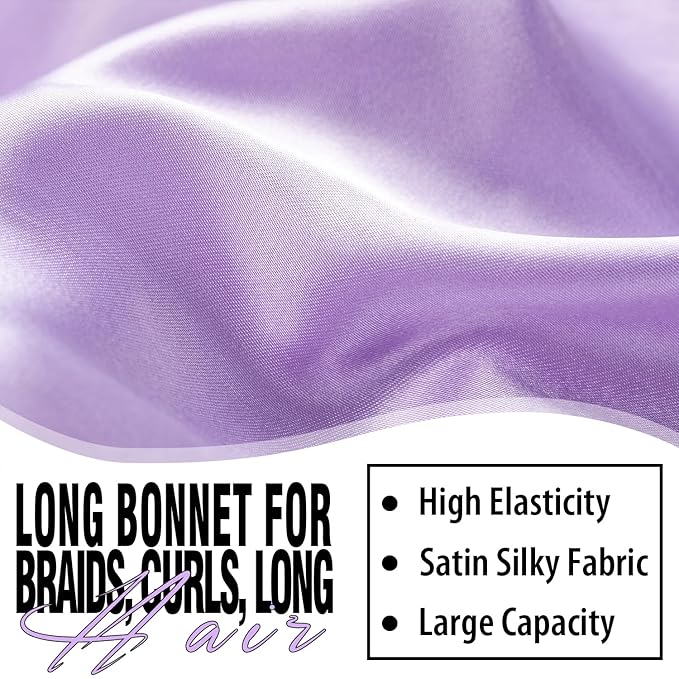 2Pcs Bonnets for Black Women Braid Bonnet, Large Long Satin Silk Bonnet for Braids,Black Women Braid Bonnet with Stretchy Tie Band for Sleeping Extra Long (Green & Light Purple Pattern)