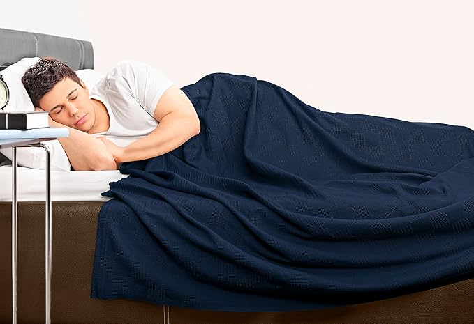 Utopia Bedding Navy 100% Cotton Blanket [King Size - 90x108 Inch] 350GSM Lightweight, Soft and Breathable Thermal Blanket for All Seasons