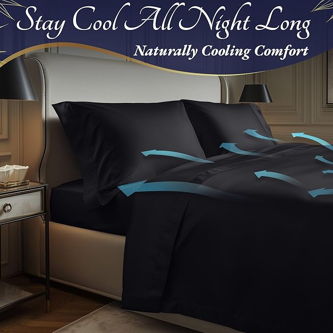 DECOLURE 100% Viscose Derived from Bamboo Sheets King Size 4pcs - Ultra Soft & Luxuriously Cooling, 17" Deep Pocket, Double Stitching, Perfect for Hot Sleepers - King Bed Sheets (Charcoal)