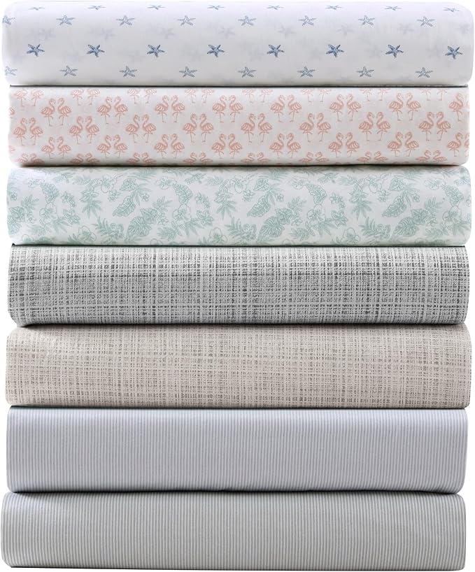 Tommy Bahama - King Sheets, Washed Percale Cotton Bedding Set, Soft & Breathable Bedroom Decor with Deep Pockets (Island Cays Stripe Green, King)