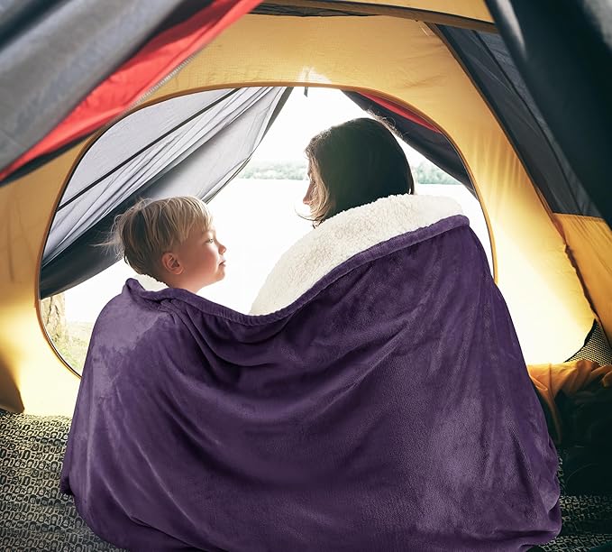 Utopia Bedding Sherpa Blanket California King Size (Plum, 102x96 Inches) - Soft Plush Fleece Reversible Blanket for Bed, Sofa, Couch, Camping and Travel