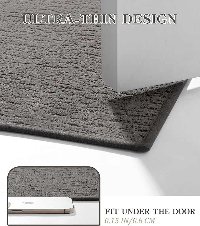 chakme Bathroom Rug Sets 5 Piece, Ultra Thin Bath Mat Quick Dry, Absorbent, Non Slip, Machine Washable, Dark Grey, 5 Piece