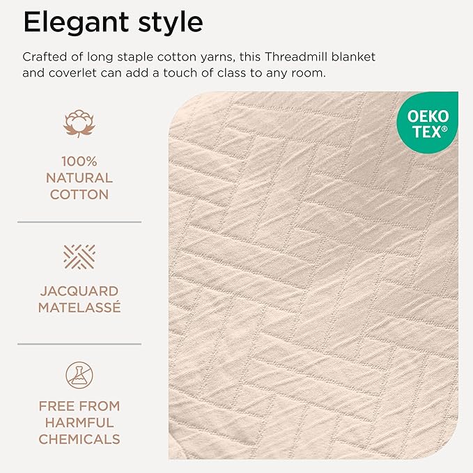 Threadmill Luxury Cotton Blankets for Twin Size Bed | All-Season 100% Cotton Twin Blanket for Bed | Criss Cross Jacquard Lightweight, Soft & Cozy Coverlet, 350GSM, 68 x 90 inches | Vanilla Cream