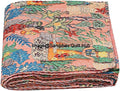 Floral Printed Cotton Quilted Blanket Indian Handmade Bedspread Kantha Work Bohemian Bed Decor Throw Blanket Twin/King/Queen (60X90 inches)