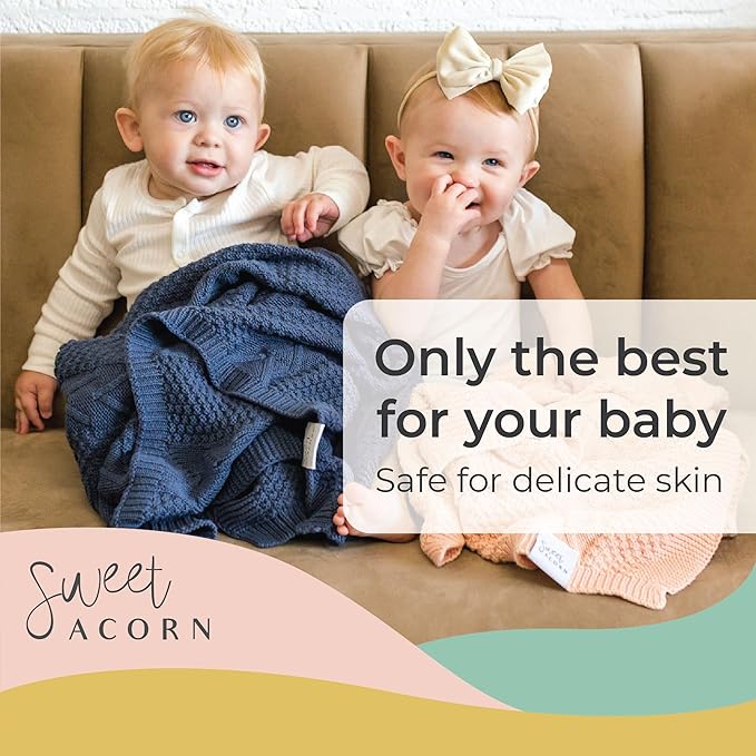 Knit Baby Blanket in Cable Pattern, Organic Cotton Blankets for Crib or Stroller, Receiving Blankets - Bay Blue