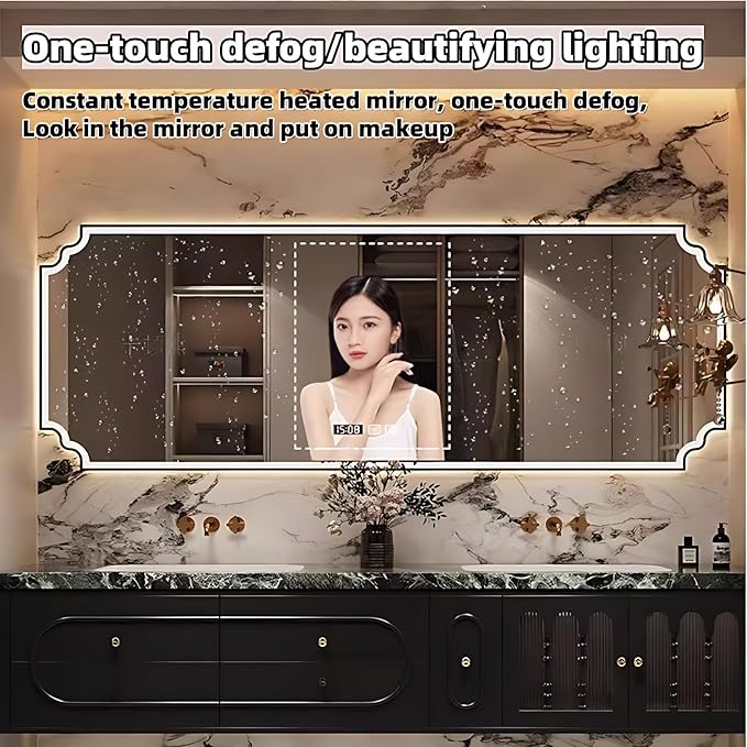 Bathroom Vanity with Sink - Luxurious Bathroom Sink Cabinet, Floating Vanity with Smart Defog Mirror and Solid Wood Multifunctional Cabinet, Complete Accessories (White, 64")