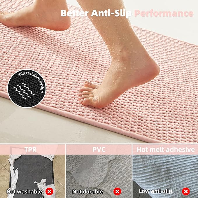 Bathroom Rugs Non Slip Washable, Super Absorbent Thin Bath Mat Quick Dry Low Pile Bathroom Rug, Pink 24"x36"