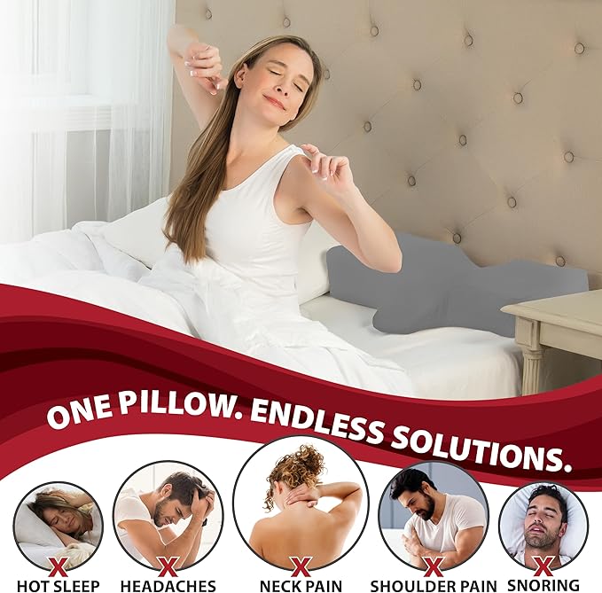 Therapeutica Lite Cervical Orthopedic Foam Pillow - Neck Support Pillow for Side & Back Sleepers - Ergonomic Pillow for Neck Support, Relief, & Spinal Alignment – Petite Size, Medium Firmness, Gray