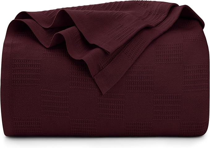 Utopia Bedding Burgundy 100% Cotton Blanket [Queen Size - 90x90 Inch] 350GSM Lightweight, Soft and Breathable Thermal Blanket for All Seasons