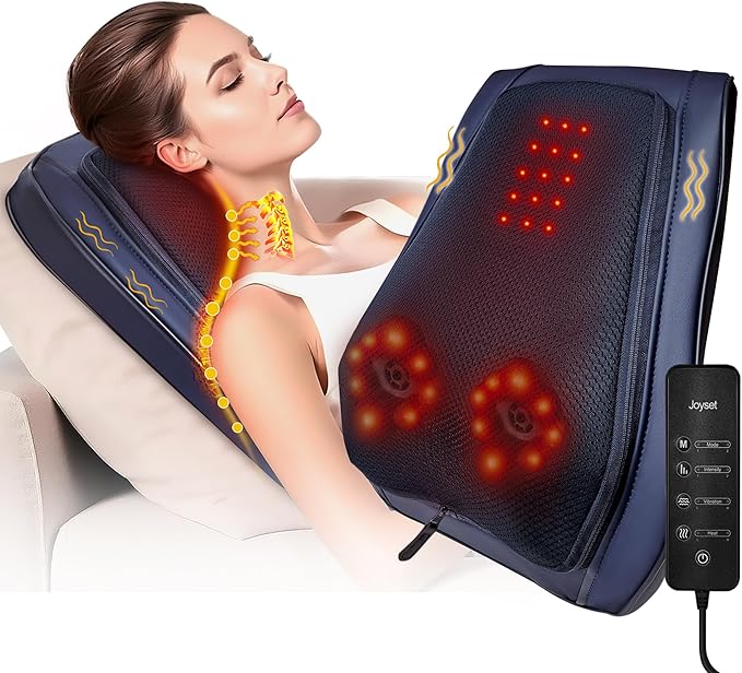 Joyset Back Massager for Back Pain Deep Tissue, Shiatsu Lower Back Neck Massager with Heat, 3D Kneading Massage Pillow for Neck Shoulder Legs, Gifts for Mom, Dad, Women