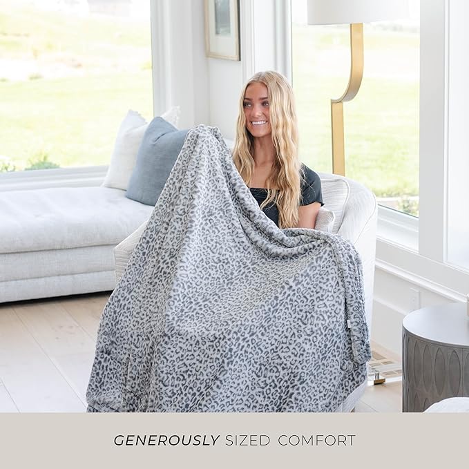 GRACED SOFT LUXURIES Faux Fur Throw Blanket | Elegant Warm, Cozy and Fluffy Blankets | Cuddly Cheetah Accent for Sofa, Couch or Bed | Snow Leopard - Large 50" x 60"