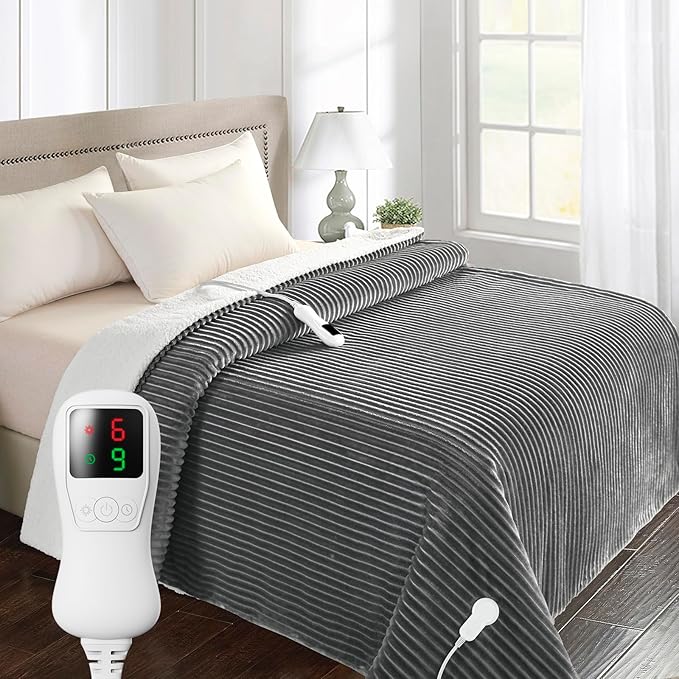 Heated Blanket Electric Blanket Twin Size, Super Soft Cozy Upgraded Flannel Heating Blanket with 9 Heating Levels & 1-9 Hours Auto Off, Fast Heating & Overheat Protection, 62" x 84", Light Gray