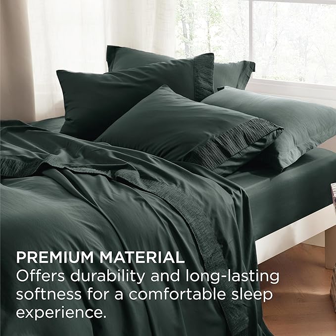 Bedsure King Size Sheets Set - 4 Pieces Soft King Sheets - Breathable & Cooling - Hotel Luxury - Easy Care Polyester Microfiber Bedding for Women, Men, Forest Green