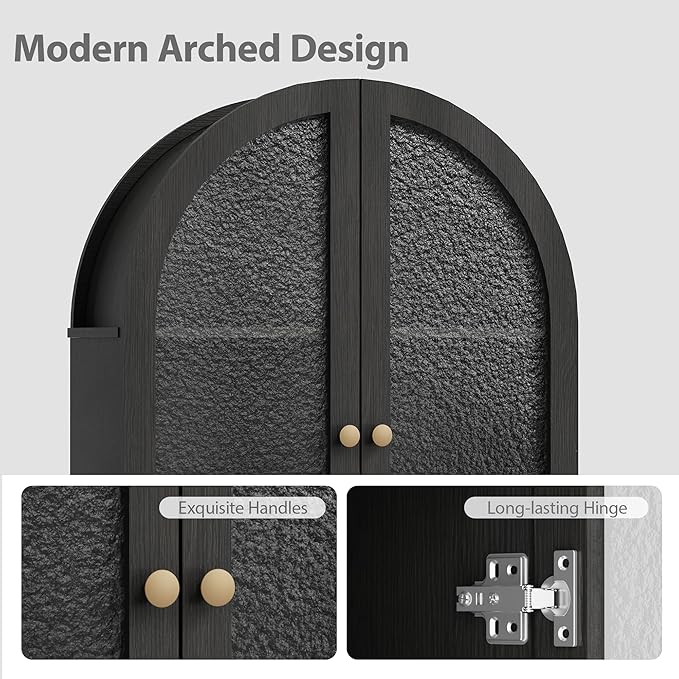 Over The Toilet Storage Cabinet, 23.7”W Modern Storage Cabinet Over Toilet with Rattan Doors, Arched Freestanding Over Toilet Rack with Adjustable Shelf for Bathroom, Dark Brown