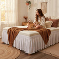Biscaynebay Queen Bed Skirt 15 inch Drop-White Dust Ruffle Bedskirt with Pompoms-Wrap Around Bed Skirting Easy Fit Elastic Strap-Silky Luxurious Fabric Wrinkle Free-for Women Men Kids