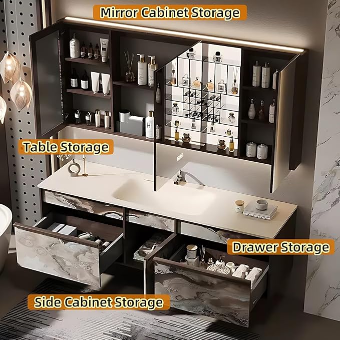 44in Bathroom Vanities Set - Bathroom Vanity with Sink, Tall Storage, Smart Defogging Mirror, Integrated Sink & 2 Large Drawer | Floating Cabinet