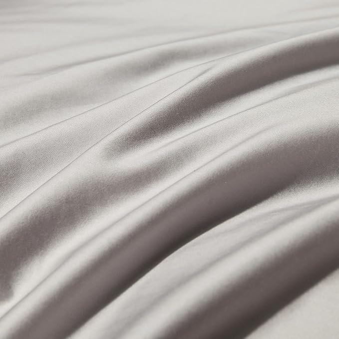 MooMee Duvet Cover Set 100% Extra Long Staple Cotton 600 Thread Count Silky Sateen Smooth Luxury Soft Breathable Durable Hotel Quality Bedding, 3 Pieces (Silver Gray, Queen 90"x90")