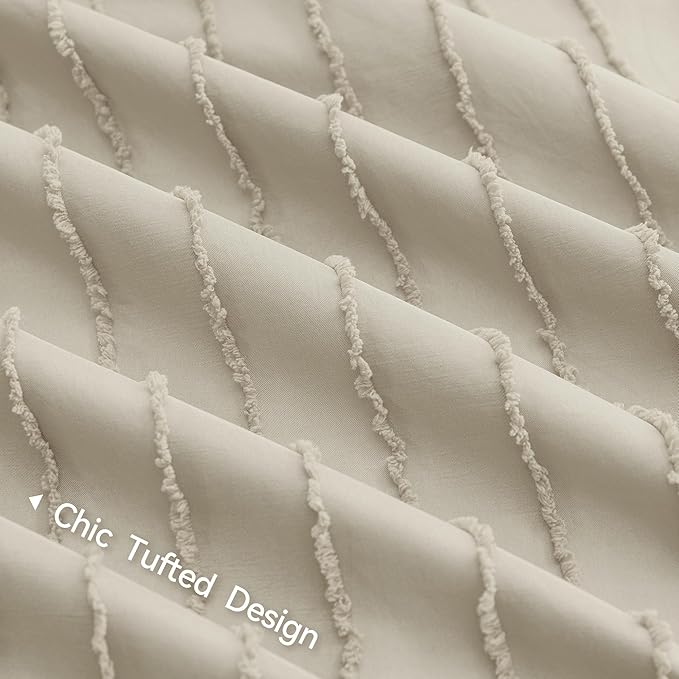 JELLYMONI Duvet Cover Full Size Light Khaki - 3PCS Boho Striped Duvet Cover Set Polyester Tufted Bohemian Textured Comforter Cover with Corner Ties & Zipper Closure