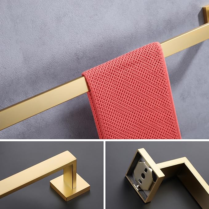 LANC 24-Inche Bath Towel Bar Brushed Gold 60CM Towel Rack Bathroom Towel Hanger Square Shower Towel Rail Towel Rod Contemporary Style Lavatory Towel Holder Wall Mounted,A8804BG-6P1