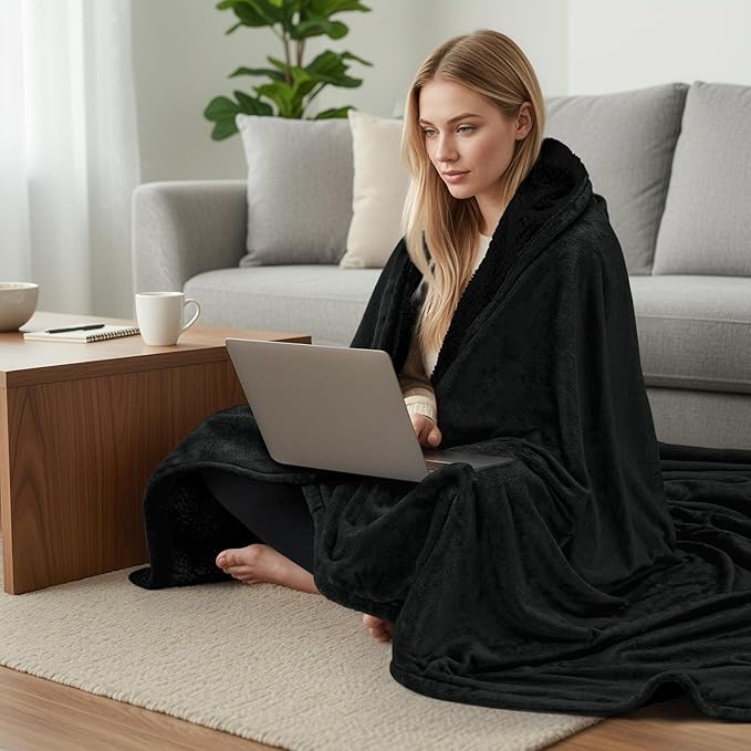 Utopia Bedding Sherpa Blanket Queen Size (Black, 90x90 Inches) - Soft Lightweight Plush Fleece Reversible Blanket for Bed, Sofa, Couch, Camping and Travel