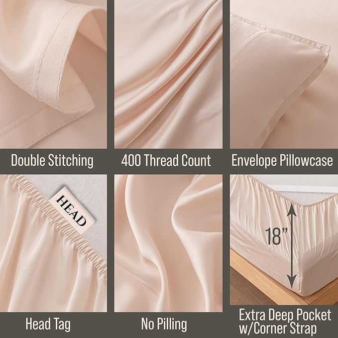Bella Coterie Luxury Bamboo Viscose Full Size Sheet Set | 100% Organically Grown | Ultra Soft | Cooling for Hot Sleepers | 18" Deep Pocket [Champagne]