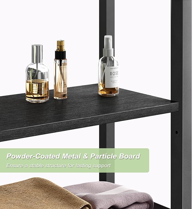 Over-The-Toilet Storage Rack, 4-Tier Bathroom Organizer Shelf Over Toilet with Adjustable Shelf and Basket, Freestanding Space Saver Bathroom Shelves Above Toilet for Room (Pure Black)