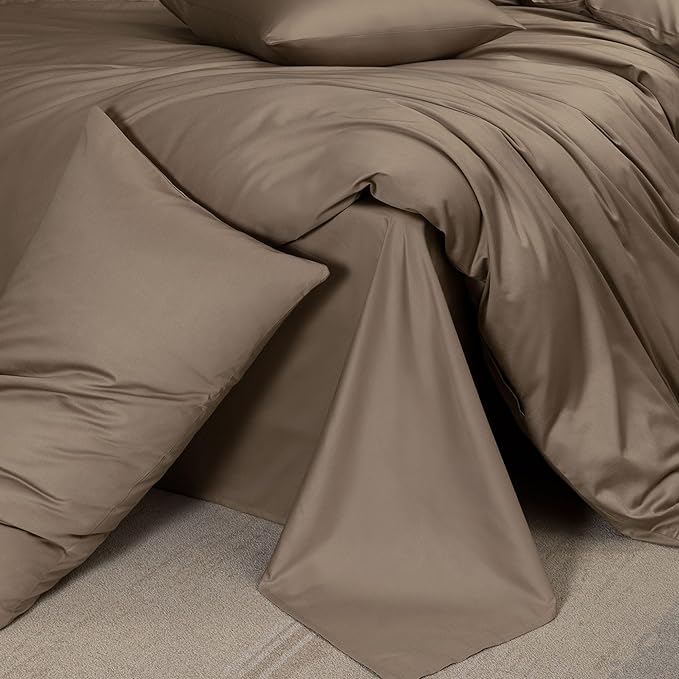 MooMee Duvet Cover Set 100% Extra Long Staple Cotton 600 Thread Count Silky Sateen Smooth Luxury Soft Breathable Durable Hotel Quality Bedding, 3 Pieces (Mocha Brown, Queen 90"x90")