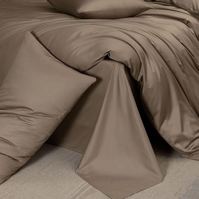 MooMee Duvet Cover Set 100% Extra Long Staple Cotton 600 Thread Count Silky Sateen Smooth Luxury Soft Breathable Durable Hotel Quality Bedding, 3 Pieces (Mocha Brown, King 104"x90")